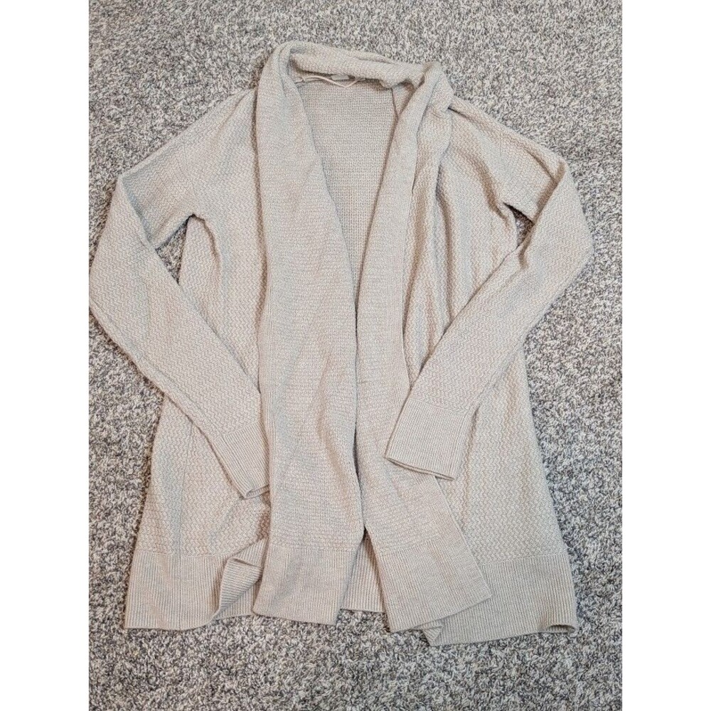 Gap Womens Small Tall Open Cardigan Sweater Tan Merino Wool Blend Shawl Collar